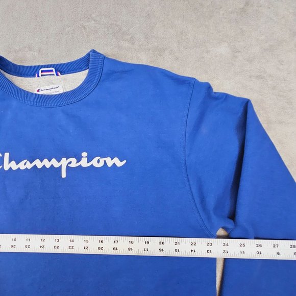 Champion Sweatshirt Men's Large Blue Chest Spellout Logo‎ Pullover Sweater - Picture 5 of 8